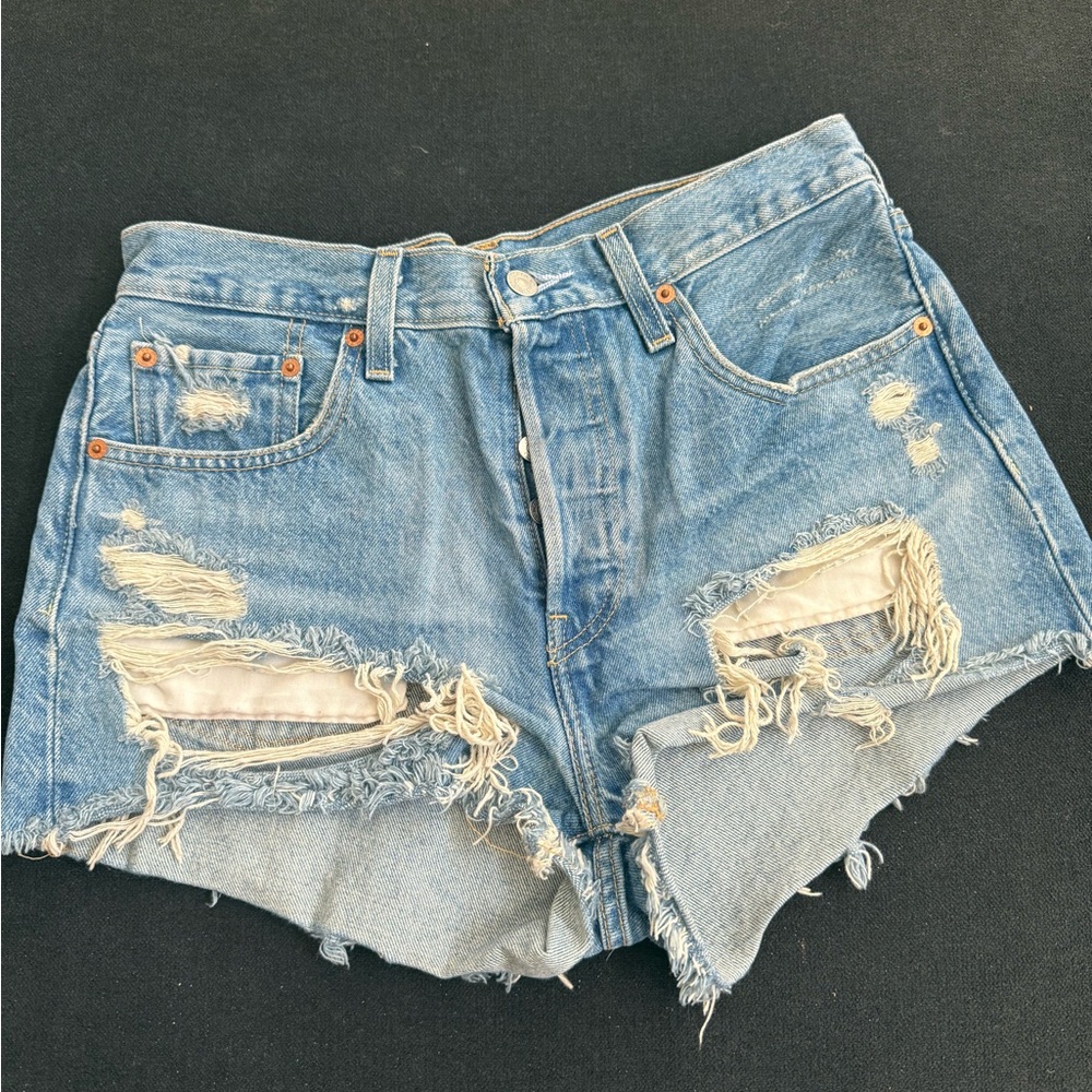 Levi's Blue Distressed 501 shorts